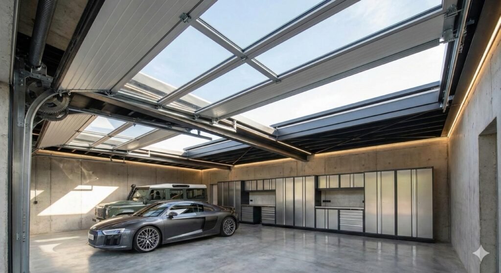 Cobertura Retrátil instalada em área externa com sistema deslizante para controle de sombra e ventilação.